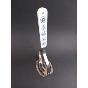 Vintage Stainless Steel Slotted Potato Masher Blue and White Handle Ace